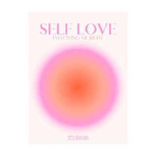 A pink and orange circular aura art print with a motivational self love theme
