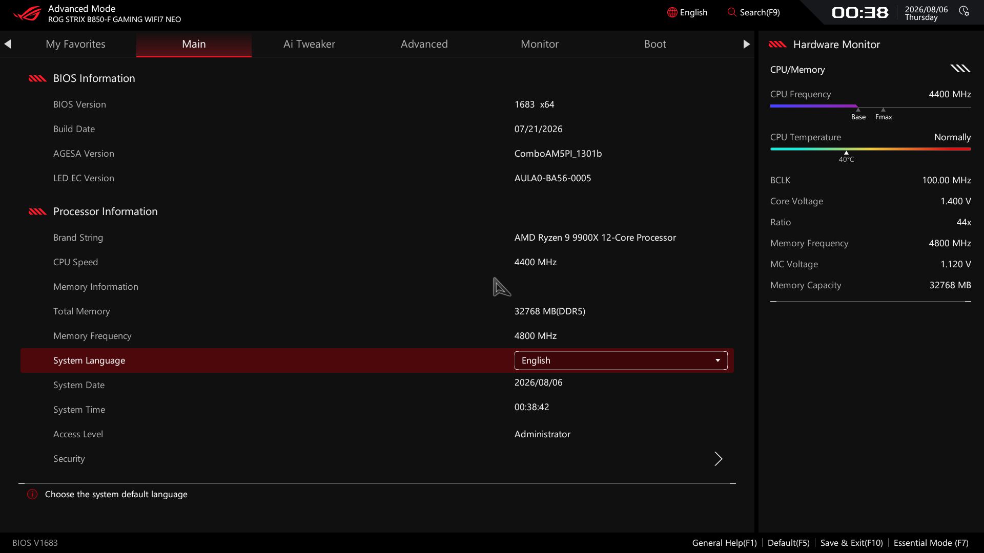 Asus ROG Strix B850-F Gaming Wifi Neo - BIOS
