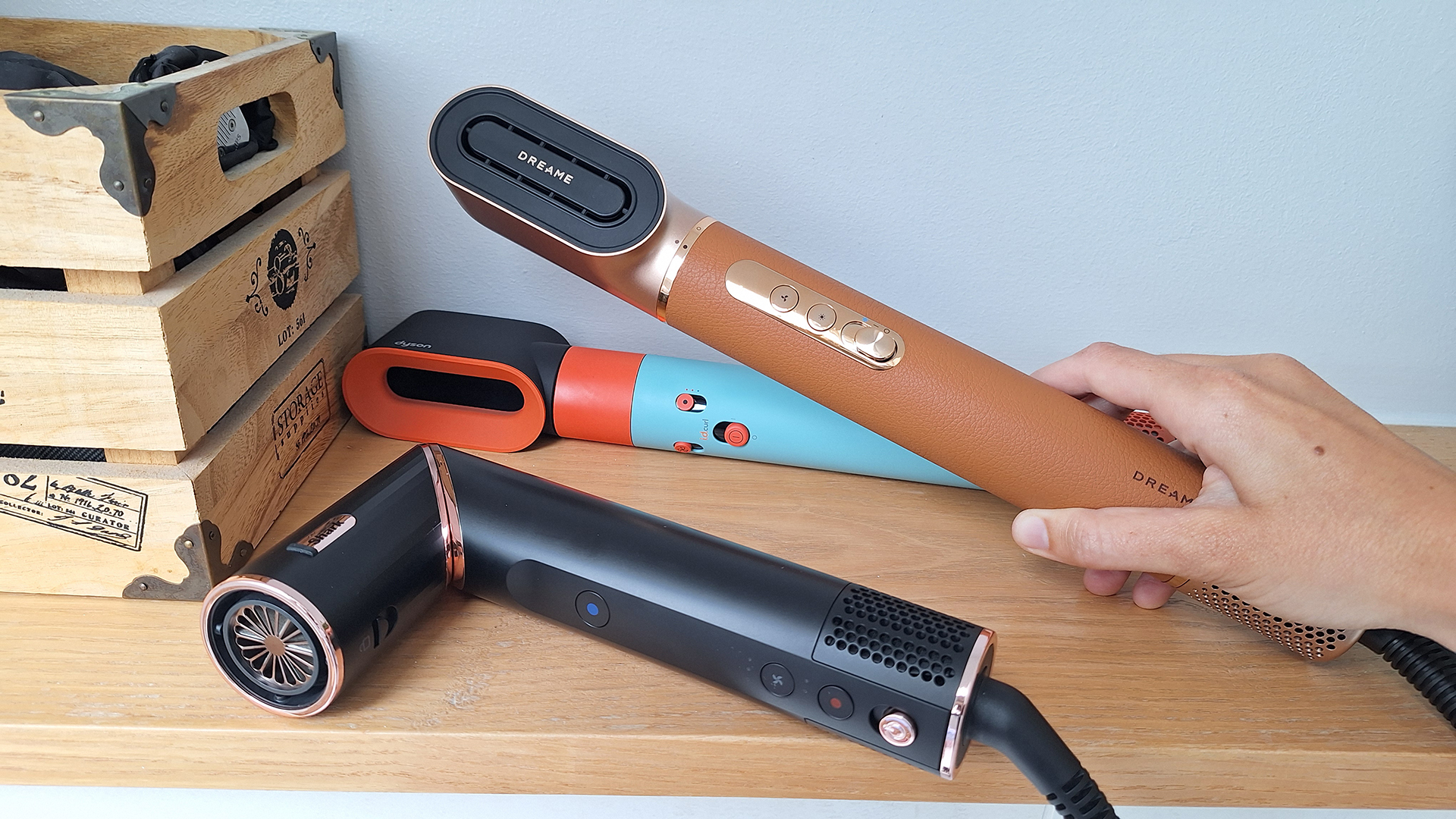 The Shark FlexStyle, Dreame Airstyle Pro and Dyson Airwrap i.d. in reviewer's home