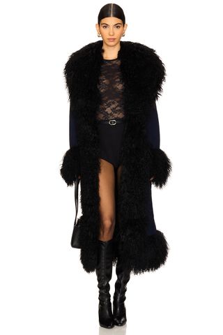 Dorothy Suede Maxi Coat With Fur Trim