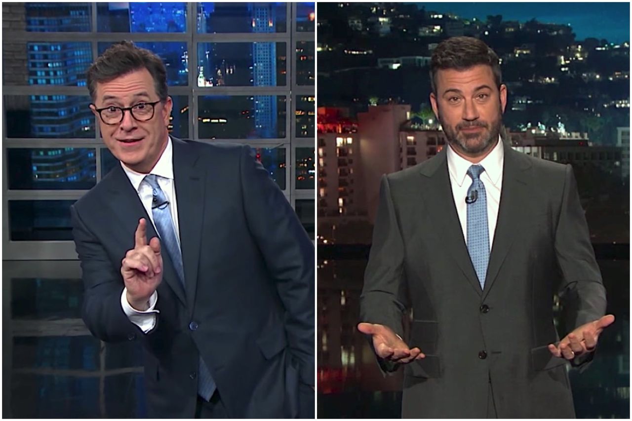 Stephen Colbert and Jimmy Kimmel laugh at Trump&amp;#039;s &amp;quot;Fake News&amp;quot;