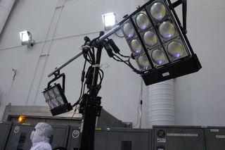 Powerful lights were used to illuminate InSight's solar arrays during the final test.