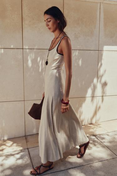 Contrast Linen Midi Dress