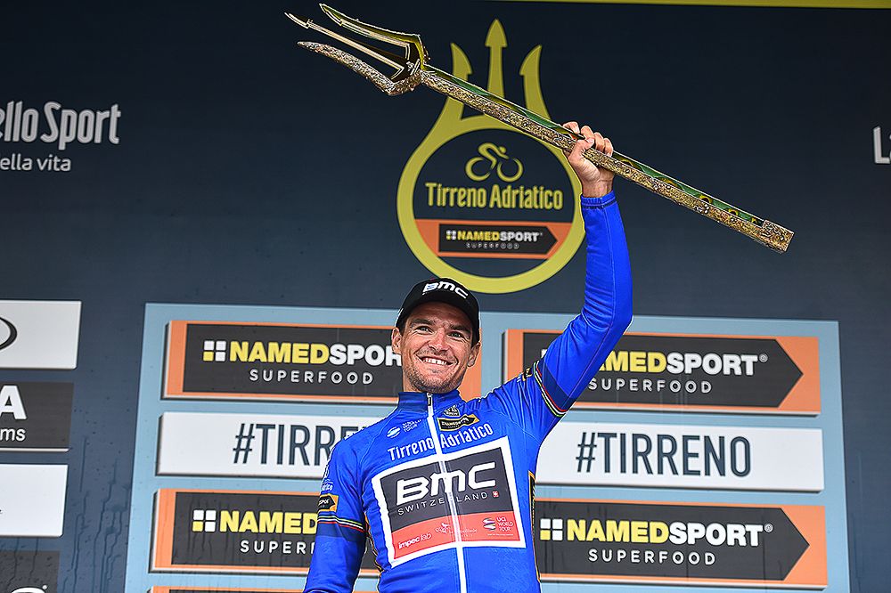 Greg van Avermaet with the Tirreno-Adriatico winner's trident