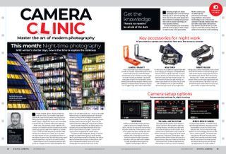 First two pages of Camera Clinic, about night-time photography, in Digital Camera issue 288, December 2024