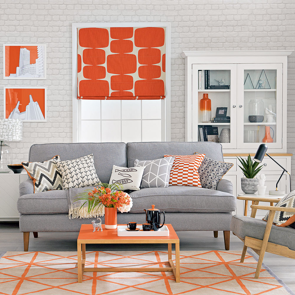 living room with grey colour with table lamp