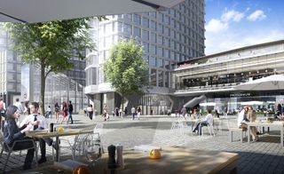 A public plaza will transform the concrete tower's base into a social hub