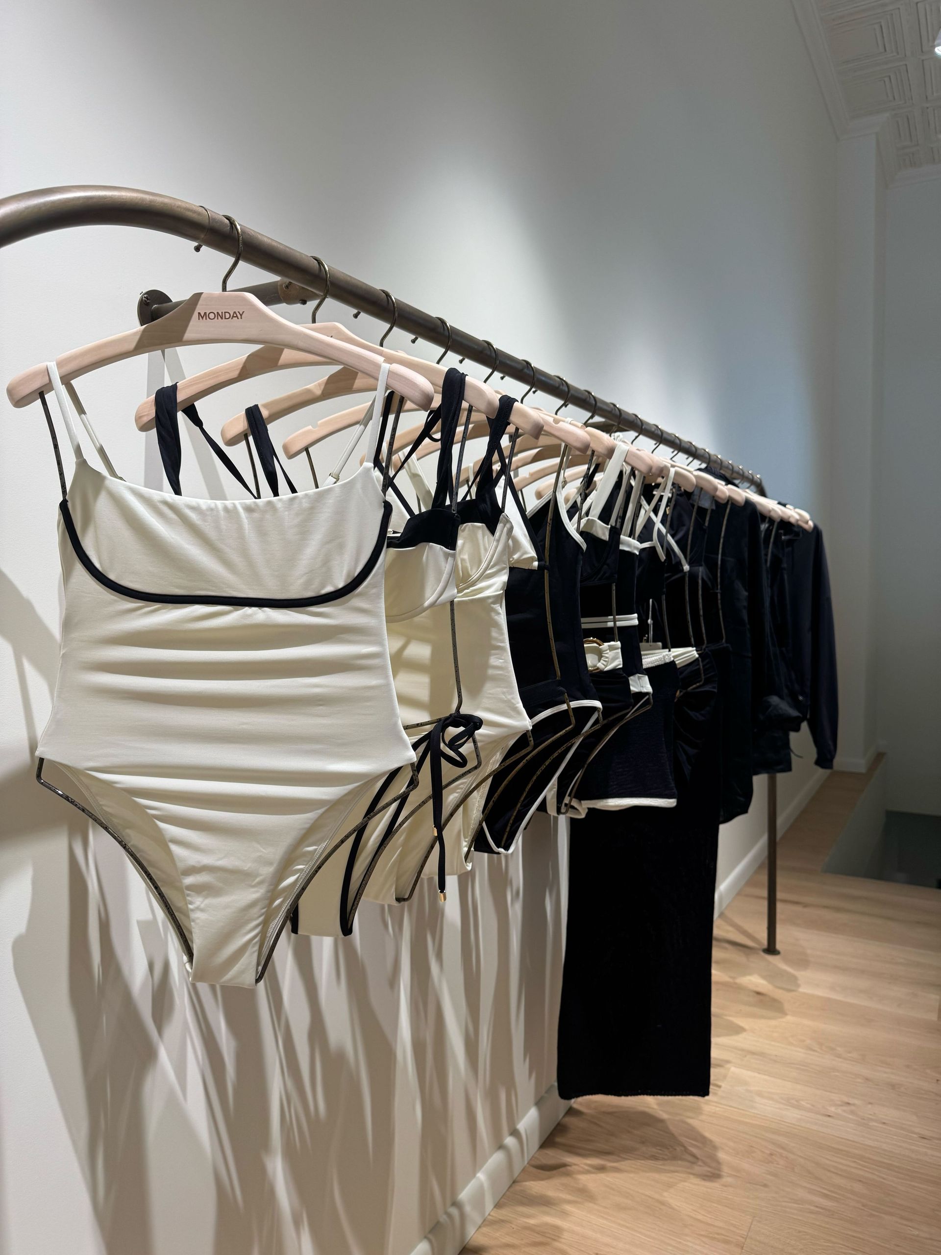 a picture of swimwear inside the monday swimwear nyc store.
