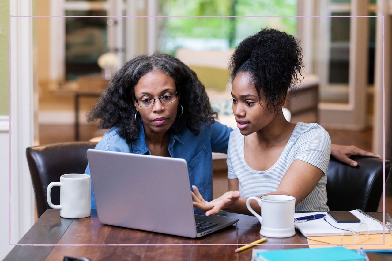 Mother and daughter discussing finances