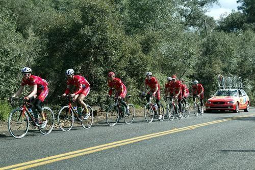 Riders at the front pick up the pace.