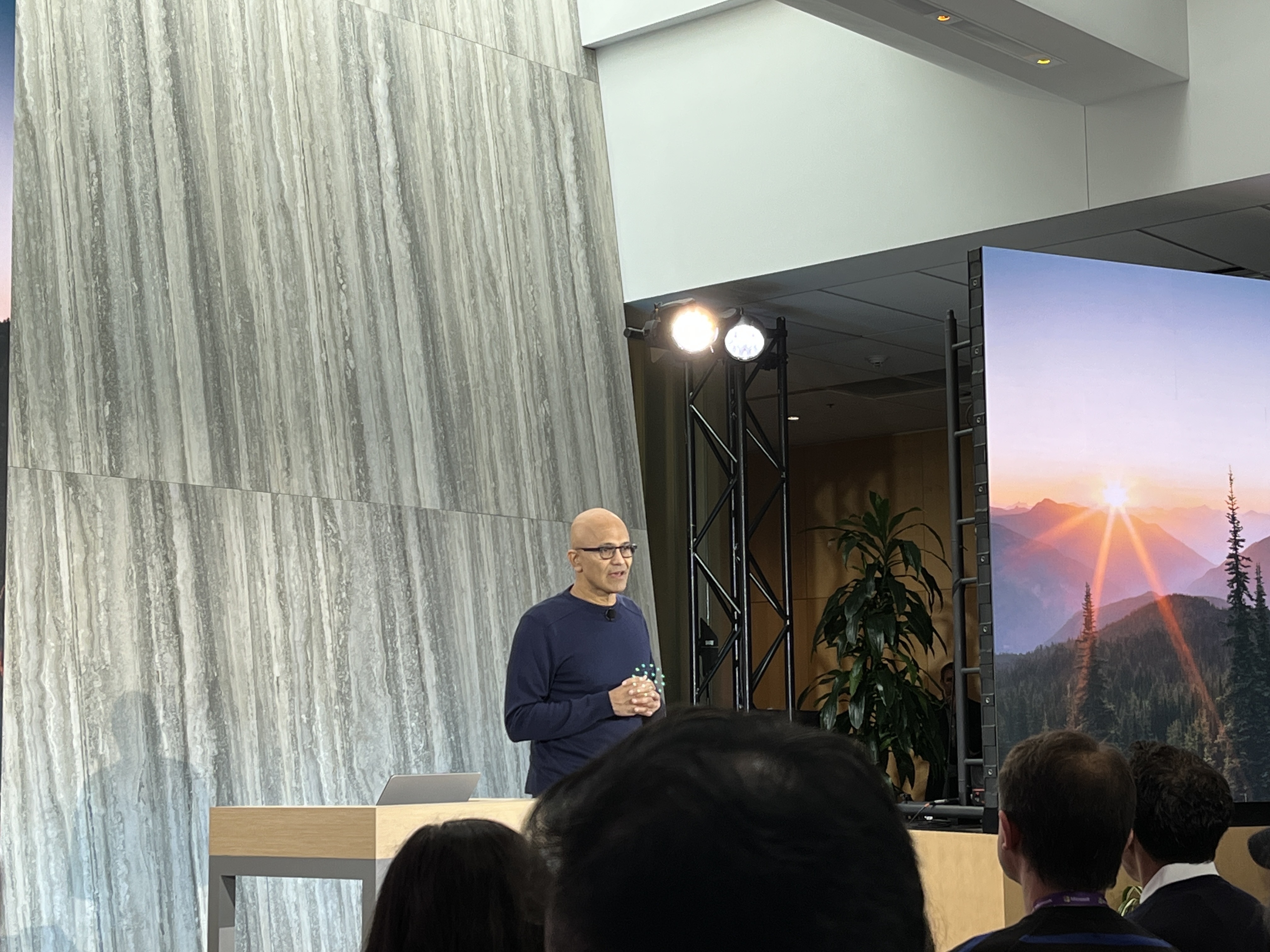 Microsoft CEO Satya Nadella on stage at Microsoft