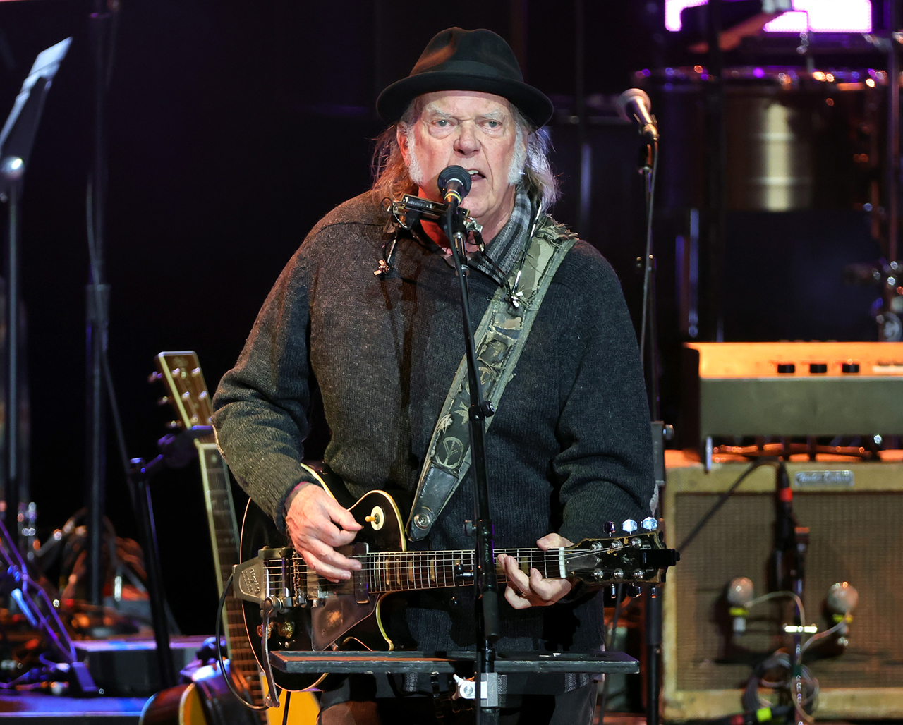 Neil Young performs onstage at Light Up the Blues 7 Concert Celebrating Autism Speaks' 20th Anniversary at The Greek Theatre on April 26, 2025 in Los Angeles, California.