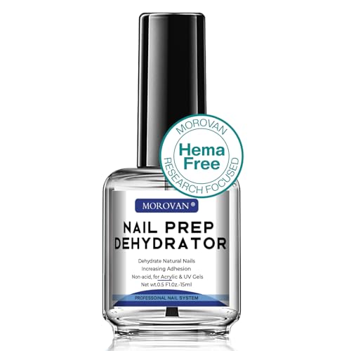 Morovan Acid Free Professional Nail Dehydrator Prep for Uv Gel Polish Acrylic Nails Fast Dry Natural Nail Primer Base Varnish Manicure Bonder 0.5 Oz