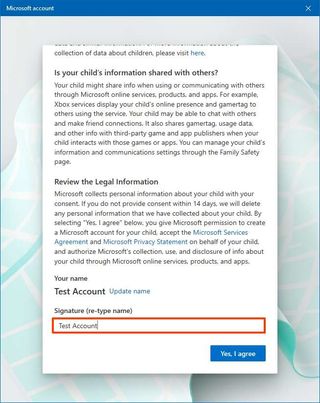 Microsoft account consent form