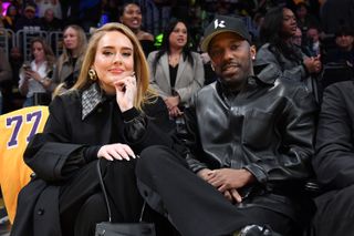 A photo of Adele wearing a French manicure to sit court-side at a Lakers game with fiancé Rich.