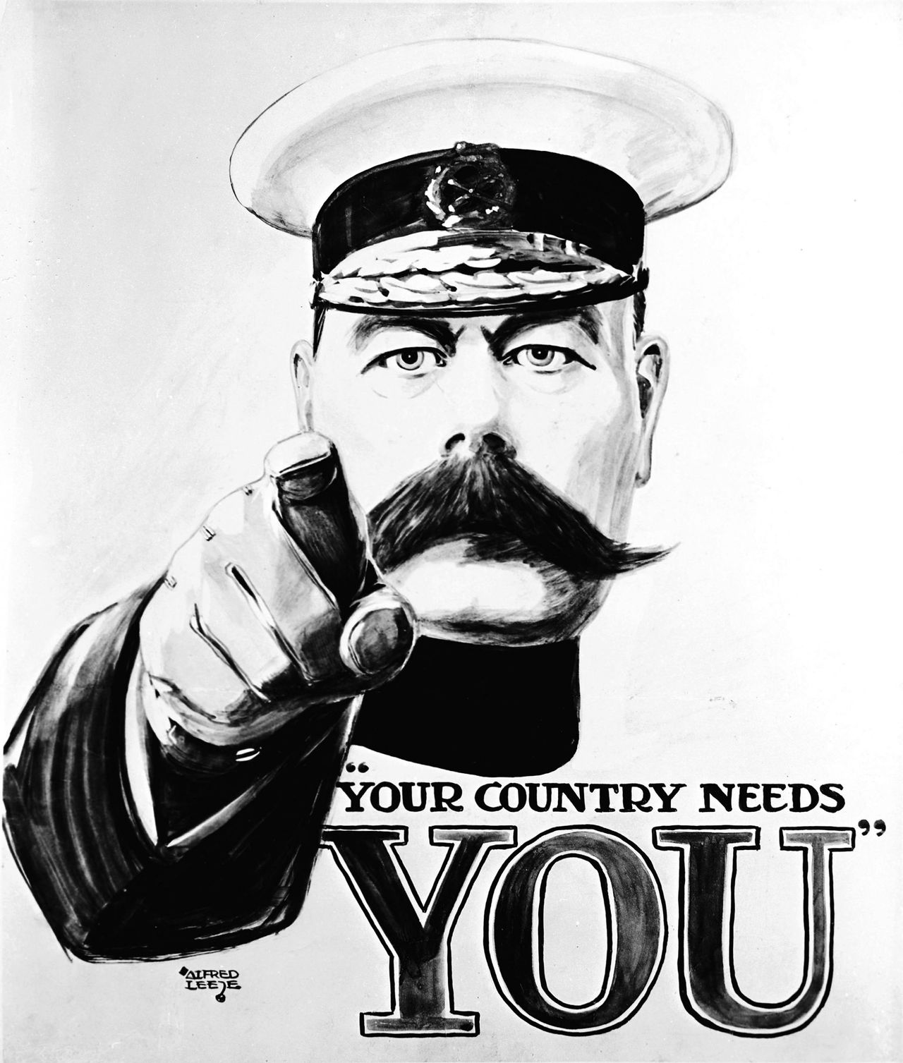 The iconic First World War recruitment poster, featuring Lord Horatio Kitchener asking British citizens to &quot;join up&quot; i 1914. Drawing by Alfred Leete.