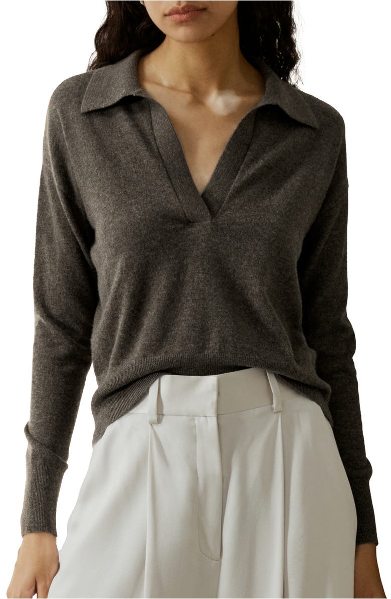 Women&#039;s V Neck Cashmere Polo Sweater