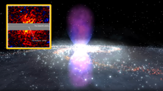 Gamma-ray intensity map superimposed in the corner of an image of a galaxy.