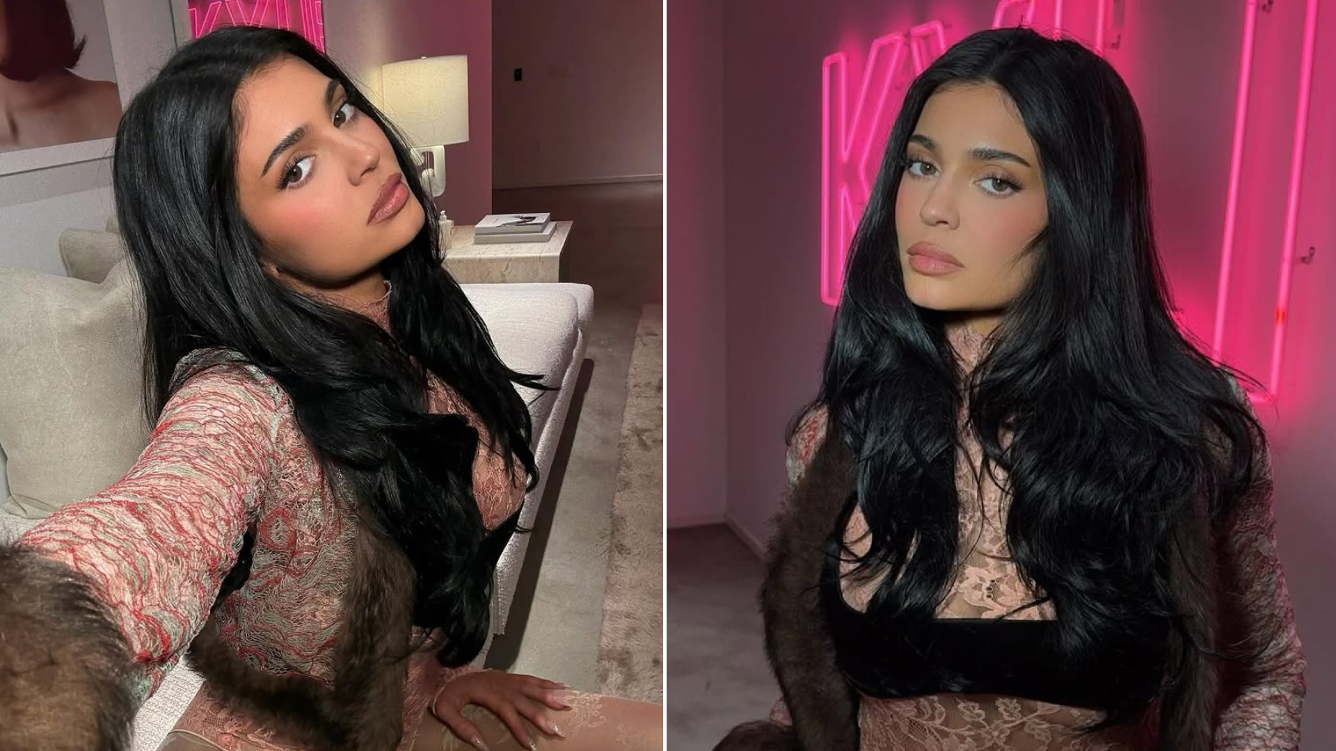 Kylie Jenner wears a sheer lace outfit from Valentino
