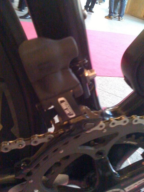 The battery, levers and gears are labeled Campy Tech Lab, the name given to Campagnolo development division.
