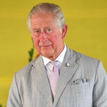 King Charles wears a gray suit and looks pensive, Princess Beatrice and Princess Eugenie pose on the red carpet