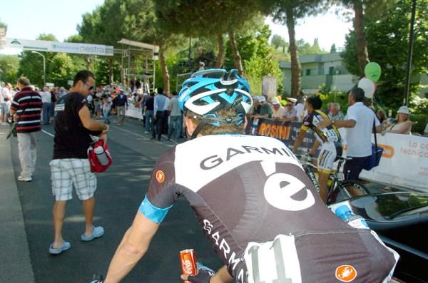 Race winner Dan Martin makes his way to the podium.