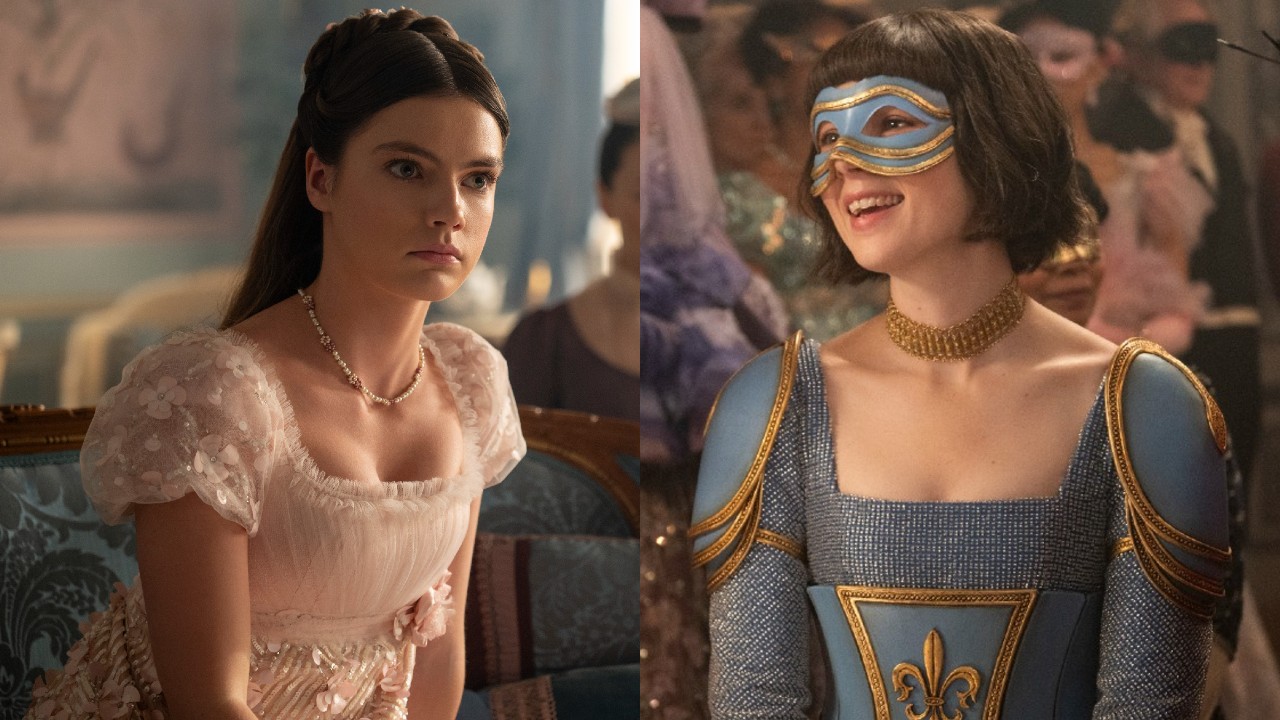 From left to right: Hyacinth looking angry and Eloise at the masqurade ball.