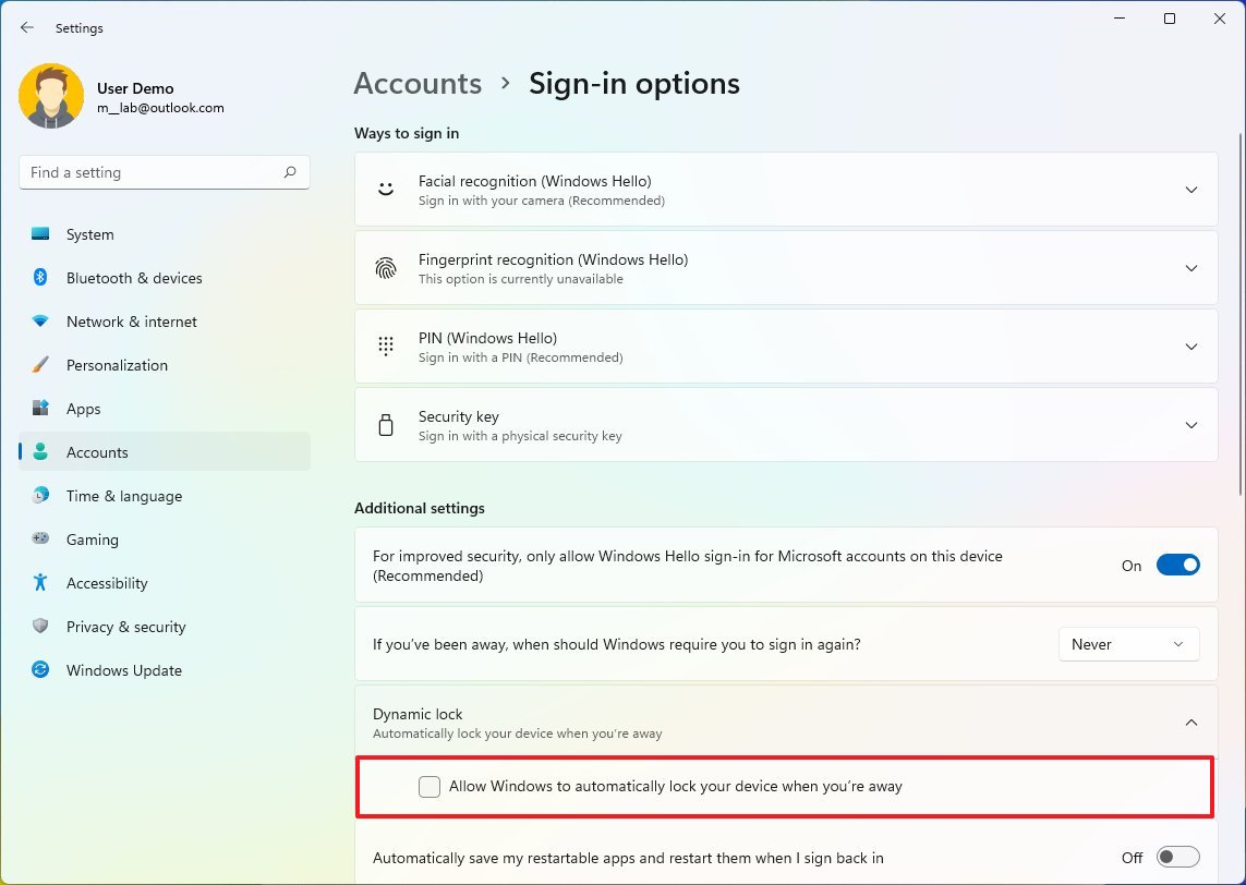 Windows 11 enable Dynamic Lock