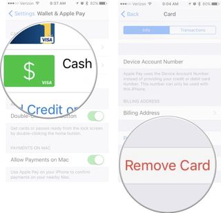 Tap Cash, then tap Remove Card