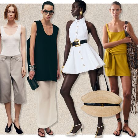 the summer 2025 fashion trends in a collage of outfits from Victoria Beckham, Maria McManus, Khaite, Balmain, Kallmeyer, Gucci, and Ferragamo