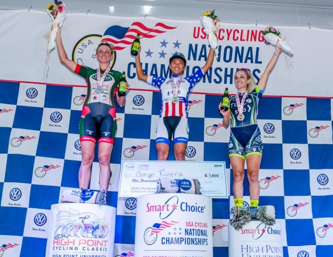 The women's podium: Erica Allar of Colavita-Fine Cooking, Coryn Rivera of United Healthcare, and Skylar Schneider of Team Tibco