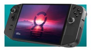 Lenovo Legion Go handheld gaming PC on a blue background