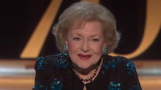 Betty White is shown at the Emmy Awards.