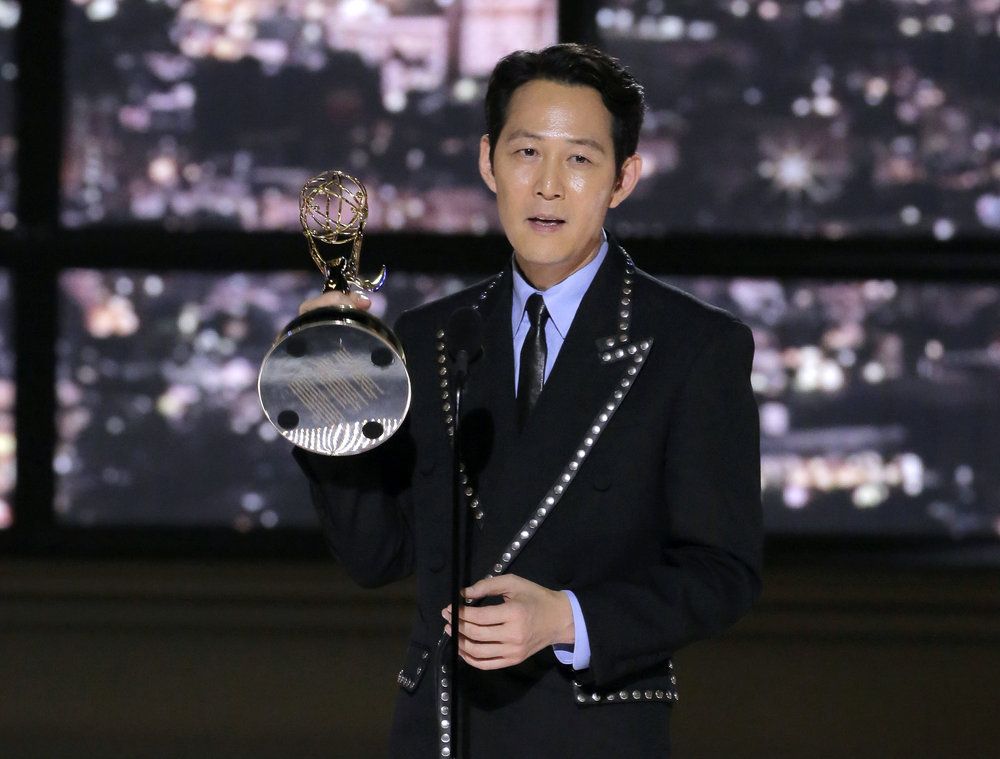 Lee Jung-jae accepts the Outstanding Lead Actor in a Drama Series for &quot;Squid Game&quot; on stage during the 74th Annual Primetime Emmy Awards held at the Microsoft Theater on September 12, 2022