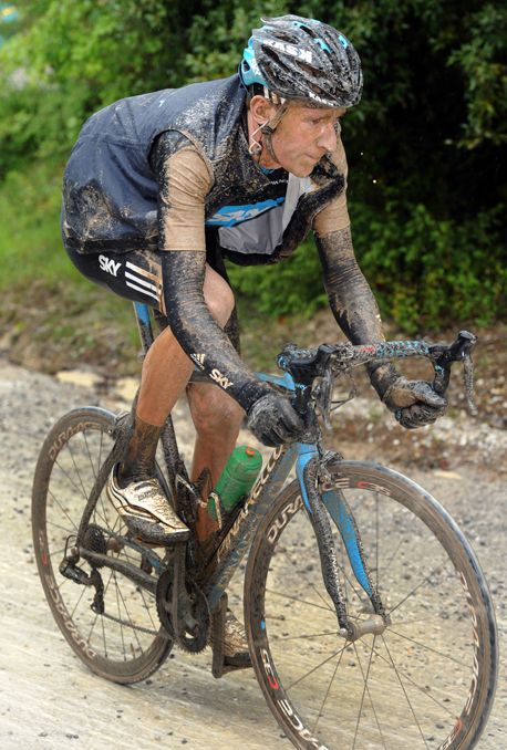 Suffering through the mud and cobbles of the 2010 Giro d'Italia, a race Wiggins was using as training for the Tour de France