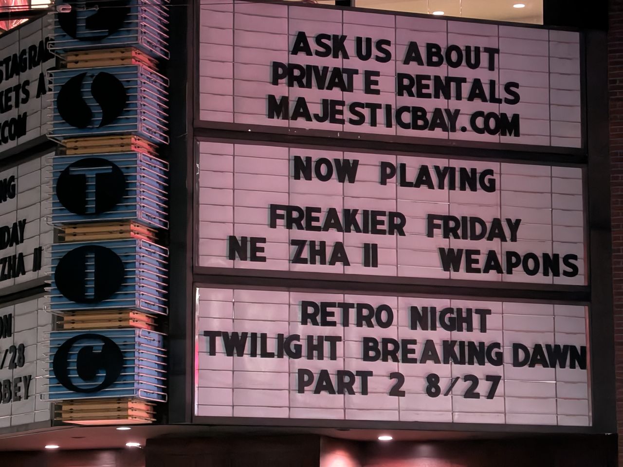 A movie theater marquee