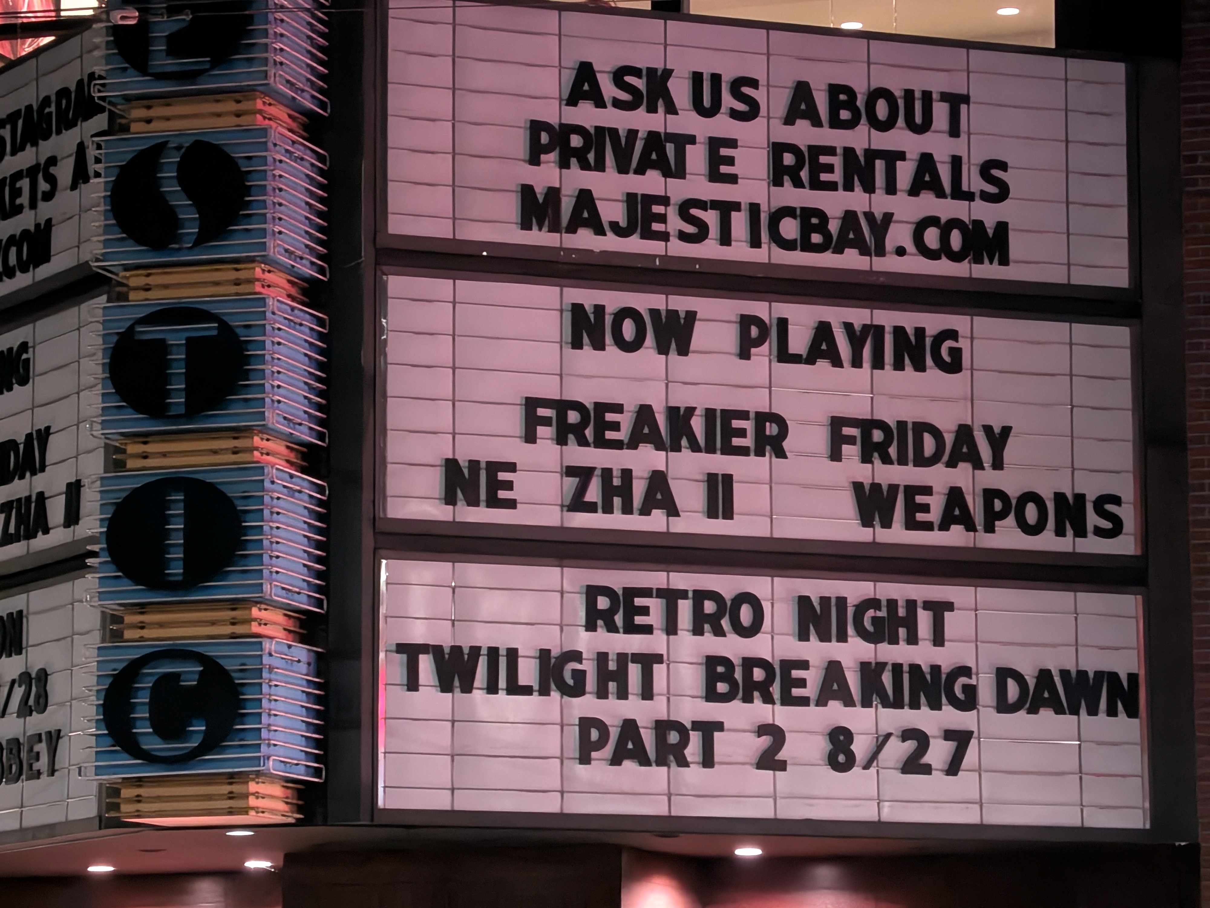 A movie theater marquee