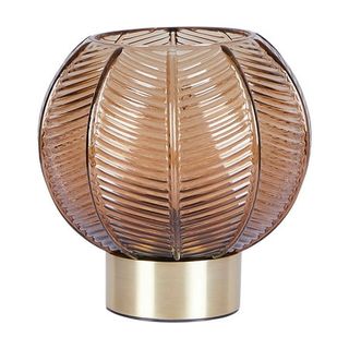 Amber Ribbed Glass Cordless Table Lamp 