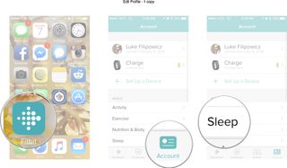 Launch Fitbit from your Home screen, tap on the account tab, and then tap on the sleep button.
