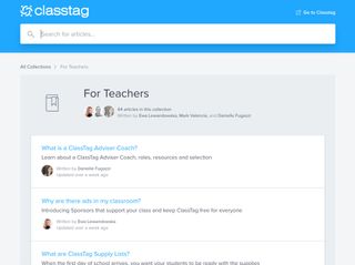 Screenshot showing Class Tag help articles for teachers