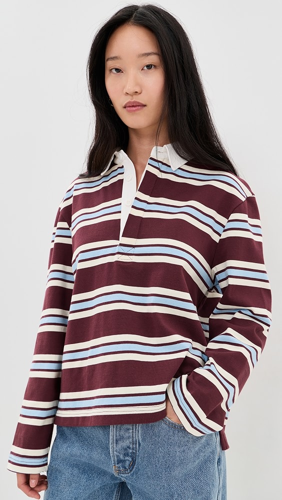 The Dylan Oversized Rugby Shirt - Oxblood/sky Rugby Stripe