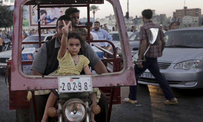 Palestinian girl celebrating