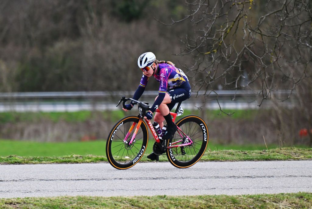 CITTIGLIO ITALY MARCH 16 Anna van der Breggen of Netherlands and Team SD Worx Protime competes in the breakaway during the 26th Trofeo Alfredo BindaComune di Cittiglio 2025 Womens Elite a 152km one day race from Luino to Cittiglio UCIWWT on March 16 2025 in Cittiglio Italy Photo by Luc ClaessenGetty Images