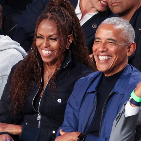 Michelle Obama and Barack Obama at The 2026 NBA All-Star Game held at the Intuit Dome on February 15, 2026 in Los Angeles, California