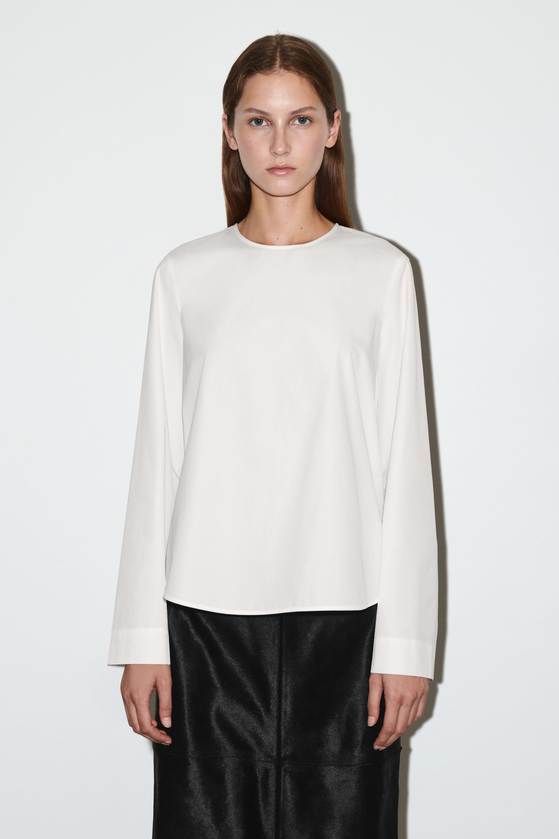 Curved-Hem Cotton Blouse