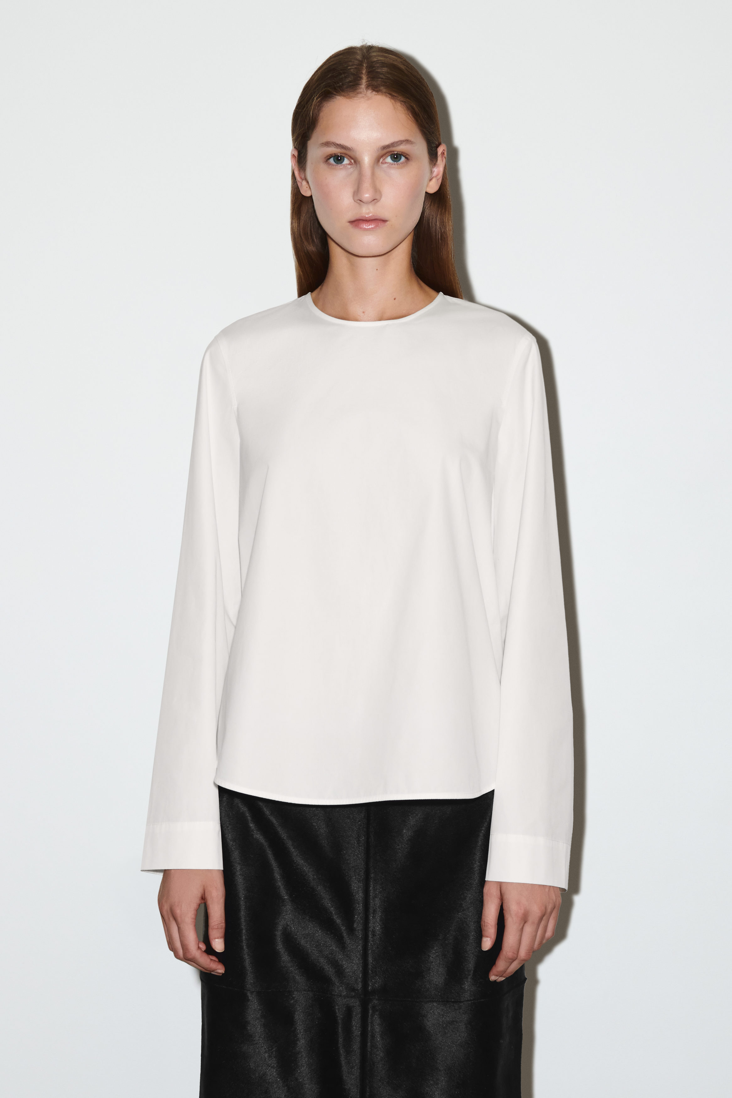 Curved-Hem Cotton Blouse