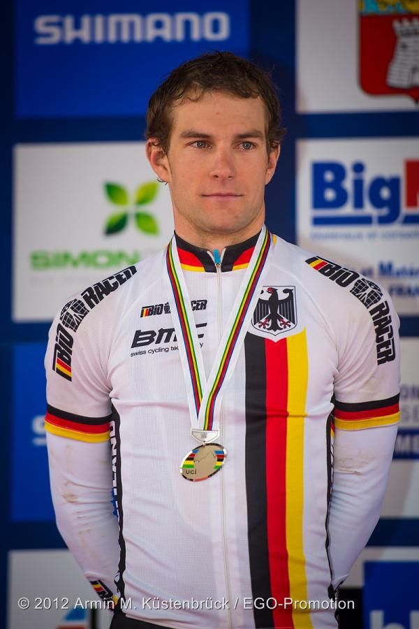 Moritz Milatz (Germany) in second on the podium at marathon worlds