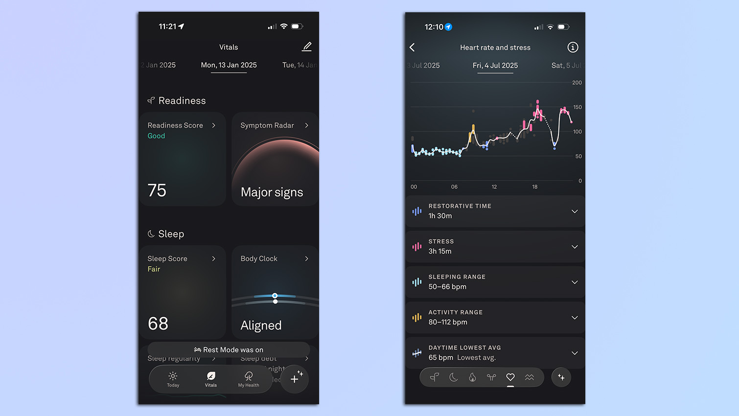 Oura Ring app screenshots