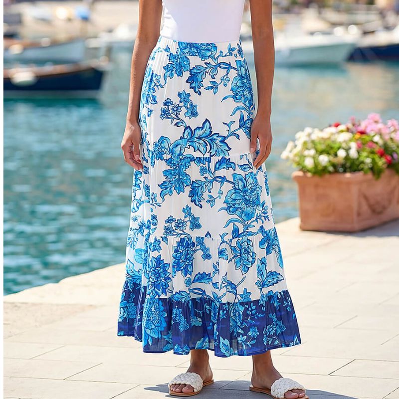 Roman, Contrast Floral Tiered Skirt