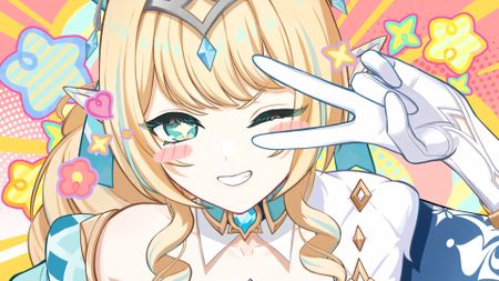 Genshin Impact fae character Vesna making a peace sign
